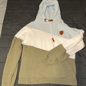 Wanakome Women’s Tri-Tone Hoodie - Sky Blue, White, Olive